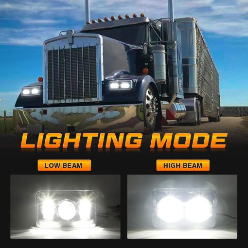 Faros LED de 4x6 pulgadas AUDEXEN 60W [Aprobado por DOT] Compatible con Kenworth T800 T600 Peterbilt 379 Feightliner H4656 H4666 H6545 H4651 H4652, 4 piezas, Cromado - Imagen 2