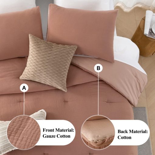 Juego de Edredon de Algodon King DDUOXIN - Edredones King Solidos y Ligeros en Nube, Juegos de Ropa de Cama Rojo Polvoriento Suave y Aterciopelado con Edredon con 2 Fundas de Almohada - Imagen 2