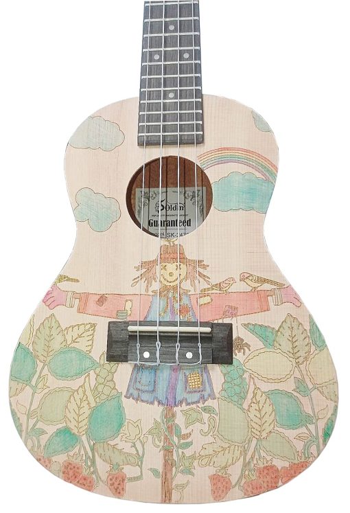 Ukelele de la serie Soldin Artista con Tapa de Abeto Macizo y Dorso y Lados de Caoba Kit para Principiantes con Funda Tuner Cuerdas Correa Puas Paño de Limpieza (Espantapajaros, 24") - Imagen 4