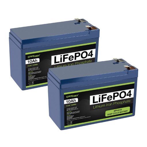 Paquete de 2 baterias recargables de ciclo profundo de litio LiFePO4 12V 10Ah de ExpertPower | 2500-7000 ciclos de vida y vida util de 10 anos | BMS Incorporado