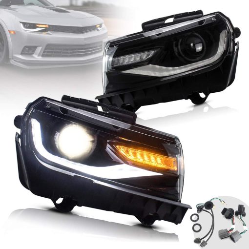 Faros LED del Proyector VLAND para Chevy Camaro 5ta Generacion 2014 2015 con Senal de Giro Secuencial (NO Incluye Bombillas, Lado del Conductor y Pasajero)