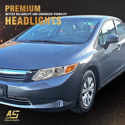 Conjunto de Faros Delanteros Compatible con Honda Civic 2012 2013 2014 2015 4 Puertas Sedan/ 2012 2013 Honda Civic 2 Puertas Coupe Carcasa Cromada Lado del Pasajero y del Conductor OEM# 33150-TR0-A01/33100-TR0-A01 - Imagen 3