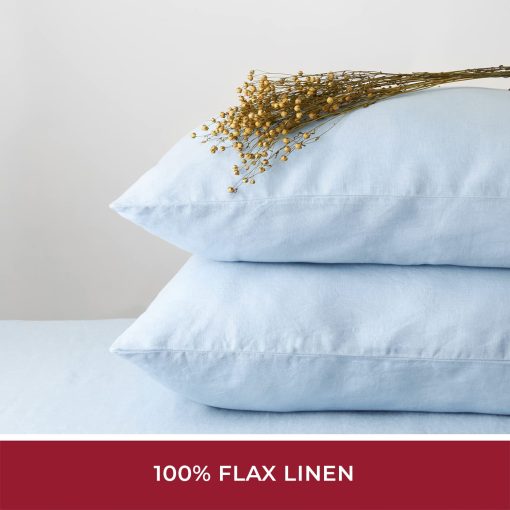 Juego de sabanas Mellanni 100% Lino Twin - Juego de sabanas naturales para cama - Incluye sabana ajustable de bolsillo profundo, sabana plana y fundas de almohada - Se adapta a colchones de hasta 16" (Twin, Azul) - Imagen 2