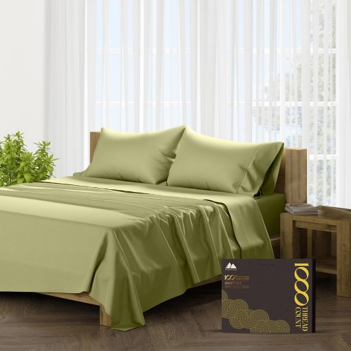 Juego de sabanas de algodon egipcio 100% Queen de Mayfair Linen - 1000 hilos de alta calidad, juego de sabanas de saten de lujo de hotel 5 estrellas, tamaño queen, suaves, transpirables, con bolsillos profundos de 16" - Verde Salvia