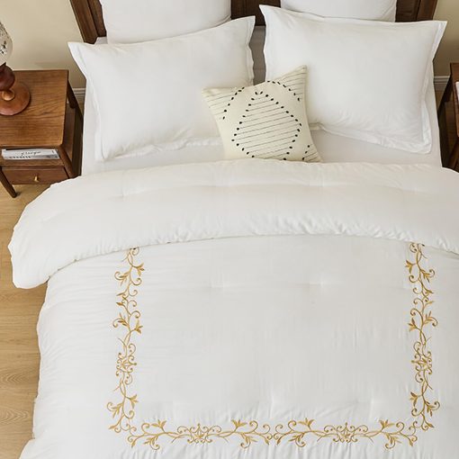 Juego de edredon de algodon egipcio de gran calidad SahSahCasa tamano Queen, Edredon esponjoso, Juego de ropa de cama de algodon 100% para cama Queen, Edredon acolchado floral bordado ligero, 90" x 90", 3 piezas, Blanco