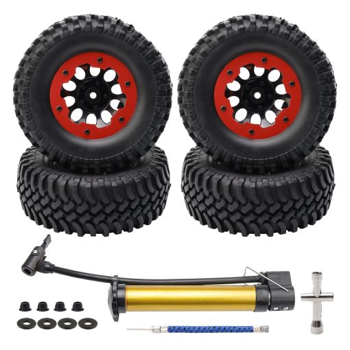 Newzoll 4-Pack 1/10 RC Crawler Neumaticos y Ruedas, Llanta de Rueda de Plastico Beadlock de 1.9 pulgadas con Cubo Hexagonal de 12mm Neumatico de Goma para Maquina de Escalada Todoterreno Fuera del Camino, Rojo