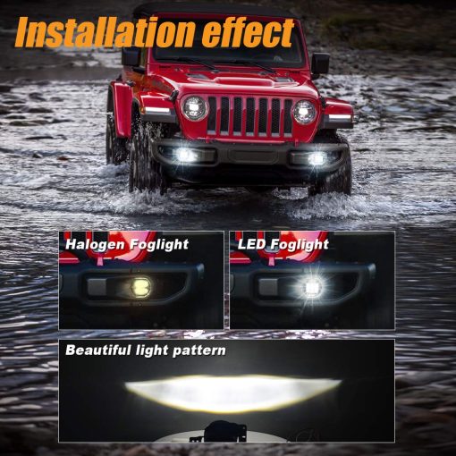 Luces antiniebla LED deportivas redondas de 4 pulgadas Lusgwufad compatibles con Jeep Wrangler JL JT JLU Gladiator 2018-2021 con 2 pares de soportes de montaje / Accesorios de parachoques delantero JK Unlimited JKU 2007-2018 DOT(Negro) - Imagen 6