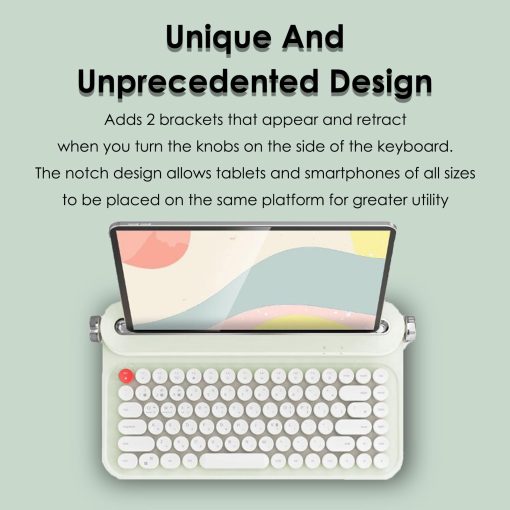 Teclado inalambrico de maquina de escribir de 86 teclas, Teclado retro con soporte integrado, Teclado Bluetooth con lindas teclas redondas para multiples dispositivos para PC (verde menta) - Imagen 2