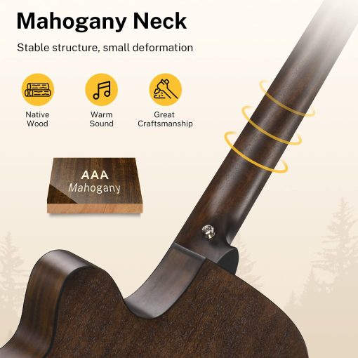 Guitarra Acustica Donner para Principiantes Adultos 40 Pulgadas Cutaway Kit de Guitarra Acustica con Pastilla Leccion en Linea Bolso Afinador Capo Correa Mini Jumbo Viaje Adolescente Diestro Negro Marron DAJ-110CD - Imagen 4