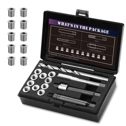 Kit de Reparacion de Roscas SENNMONN M8x1.25 con Insertos de 11.7mm de Broca HSS, Macho, Herramienta de Instalacion, Insertos de Acero Inoxidable M8*1.25 * 11.7mm * 10pcs