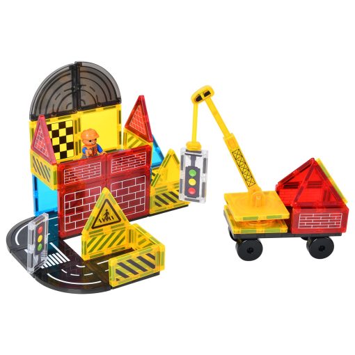 Set de Carreteras de Azulejos Magneticos - Juguetes de Construccion de Ciudad, Bloques Magneticos con Grua Magnetica Extensible y Coche, Juguetes para Ninos y Ninas de 3+, Regalos de Juegos Creativos para Ninos - Imagen 4