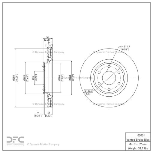 Disco de Freno Trasero de Dynamic Friction Company 600-11035 Para Land Rover Discovery Sport 2020-2022, Jaguar E-Pace 2021, Land Rover Range Rover Evoque 2021 - Imagen 2