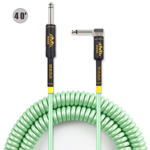 Cable de Bobina de Guitarra Premium M MAKA 40 Pies, Cable Rizado para Guitarra Bajo, 1/4 pulgadas de angulo Recto a Recto, Verde Surf - Imagen 2