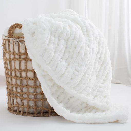 Manta de Punto Grueso Carriediosa 60" X 80" Twin, 100% Hecha a Mano con Gran Ondulado de Chenille Suave y Esponjoso para Sofa Cama, Manta Grande de Ganchillo Muy Acolchada y Gruesa, Blanco Nieve - Imagen 8