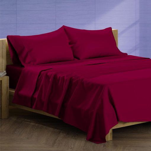 Juego de sabanas de algodon egipcio 100% de XOOX Linen para cama Queen - Set de 4 piezas de sabanas Queen de 1500 hilos de algodon egipcio, tejido de saten sabanas de lujo Queen, sabanas de alto hilo, 19" bolsillo profundo - Borgona