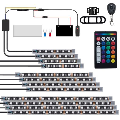 Kit de 12PCs de Tiras de Luces de LED para Motocicletas GOGOONE con Control de Senal de Giro y Freno con APP/IR/RF, Sincronizacion de Musica Multicolor RGB Iluminacion de Atmosfera Neon Resistente al Agua 12V