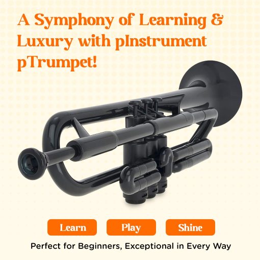 trompeta de plastico PINSTRUMENTS | Boquillas 3c y 5c con estuche de transporte | Empunadura ergonomica comoda | Sonido autentico Bb para estudiantes y principiantes | Construccion duradera de ABS | Negro - Imagen 2