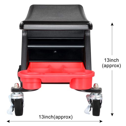 Taburete Mecanico AgiiMan - Taburete Rodante para Detallado de Garaje con Ruedas, Bandeja de Herramientas de Reparacion, 2 Cajones de Almacenamiento de Herramientas bajo el Asiento, Capacidad de 300 Lbs - Imagen 4