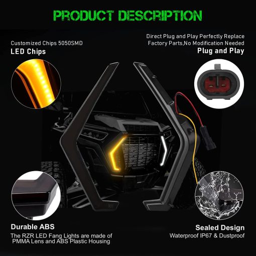 SLK-Lights RZR XP Luces Fang Ahumadas y Luz Trasera Central Ahumada, Lampara de Acento Central Trasera Luces Traseras de Repuesto OEM para Polaris RZR XP 1000 Turbo Sportsman 1000 XP 2019 2020 2021 (Paquete Humo/Humo) - Imagen 7
