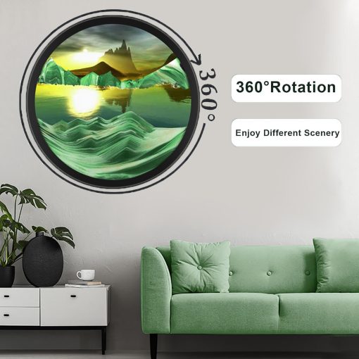 Arte de arena en movimiento TNSLGHS, Arte de arena liquida montado en la pared, Movimiento de la arena 360? Arte de arena de mar profundo Sandscape Decoracion de habitacion, Decoracion de ambiente relajante para casa y oficina, O-24in/61cm - Imagen 2