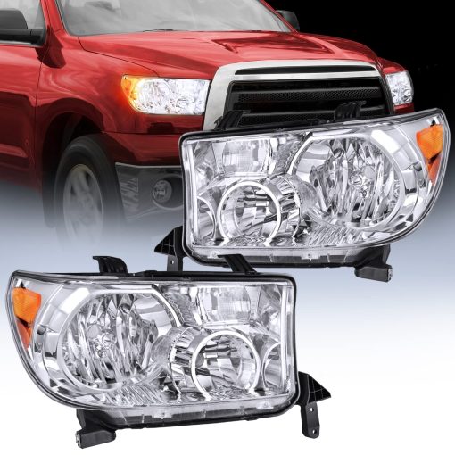 Ensamblaje de faros Nilight para Toyota Tundra 2007-2013 y Sequoia 2008-2017 con carcasa cromada reflector ambar, lado del conductor y pasajero, garantia de 2 años