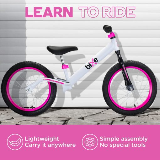 Bicicleta de Equilibrio Bixe - 16" (40.6 cm) Bicicletas de Entrenamiento para Ninos Grandes - Bicicleta de Equilibrio para Ninos Disenada para Edades de 4 a 9 - Bicicleta sin Pedales para Ninos o Ninas - Rosa - Imagen 2
