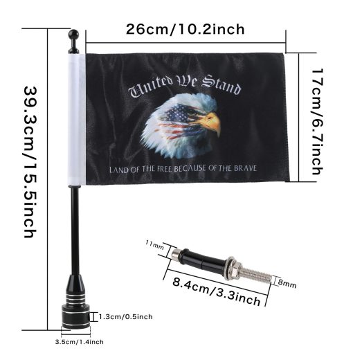 MASION 2 Pcs Motorcycle Flag Black Flagpole Mounts United We Stand - Land of The Free Because of Brave Flags for Harley Yamaha Goldwing 1/2 Motorcycle Luggage Rack 6 x 10 Inch Flag - Imagen 3