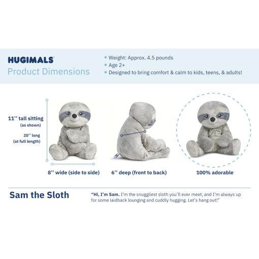 HUGIMALS Sam The Sloth 4.5 lb Peluche Pesado Lindo con Peso de Confort Grande sin Aroma para Todas las Edades - Ninos, Adolescentes y Adultos - Imagen 5