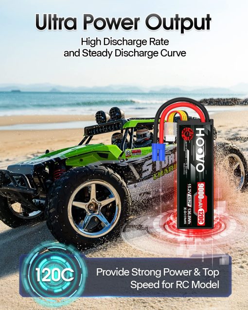 Bateria Lipo HOOVO 4S 15.2V 9000mAh 120C Bateria RC Alta Tension Estuche Duro Conector EC5 Compatible con Autos RC Barcos Camiones Buggies Drones Vehiculos RC Paquete de 2 - Imagen 5