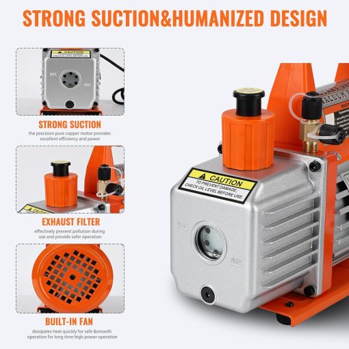 Bomba de Vacio, 110V 4.5CFM 1/3HP Bomba de Vacio de Paletas Rotativas de Una Etapa con Botella de Aceite, Bomba de Vacio de Aire Acondicionado de 1 Etapa, Kit de Bomba de Vacio para Diferentes Sistemas (4.5CFM 1/3HP) - Imagen 7