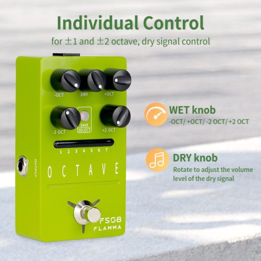 Pedal de octava para guitarra electrica FLAMMA FS08 con efectos de octava polifonica y control de senal seca 7 ajustes preestablecidos - Imagen 3