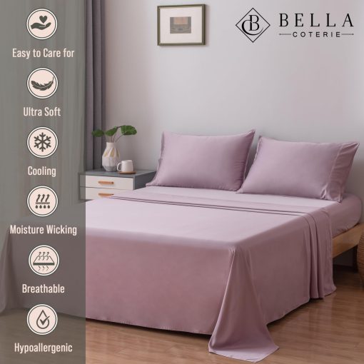 Juego de sabanas de lujo Bella Coterie Luxury Cal King Bamboo | Cultivo organico | Ultra suaves | Refrescante para los que duermen calientes | Bolsillos profundos de 18" | Viscosa Hecha de Bambu [Lila] - Imagen 2