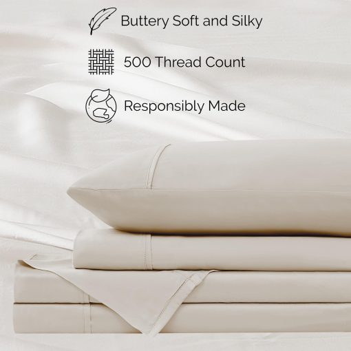 Juego de Sabanas Super Suaves Southshore Fine Living, Inc., Tencel/Mezcla de Algodon, 4 Piezas Transpirables con Bolsillo Profundo, Tamano Completo con Sabana Ajustable, Sabana Plana Extragrande, 2 Fundas de Almohada; Color Hueso - Imagen 4