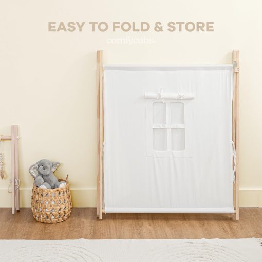 Tienda de Juegos para Niños Comfy Cubs - Espaciosa y Elegante Tienda para Niños Hecha con Lona de Algodon 100% Transpirable, Tienda de Campaña de Interior Imaginativa - Facil de Armar, Segura y Portatil, Tienda Tipi para Niños (Madera Natural) - Imagen 5