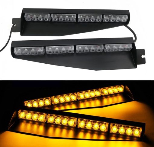 TASWK 32LED 32W Luz de barra de luces LED Luz de visera de luz de emergencia Luz de advertencia de peligro estroboscopica de montaje dividido en el parabrisas del tablero de la cubierta (ambar)