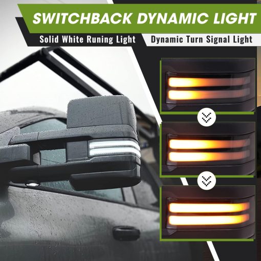 Espejos de remolque SIZIOM Switchback para Dodge Ram 1500 2009-2018, Ram 2500 3500 2010-2018, Ram Classic 2019-2023, Senal de giro dinamica, Luz de respaldo, Lampara de charco, Extensible, Par de espejos de remolque ajustables electricos - Imagen 3