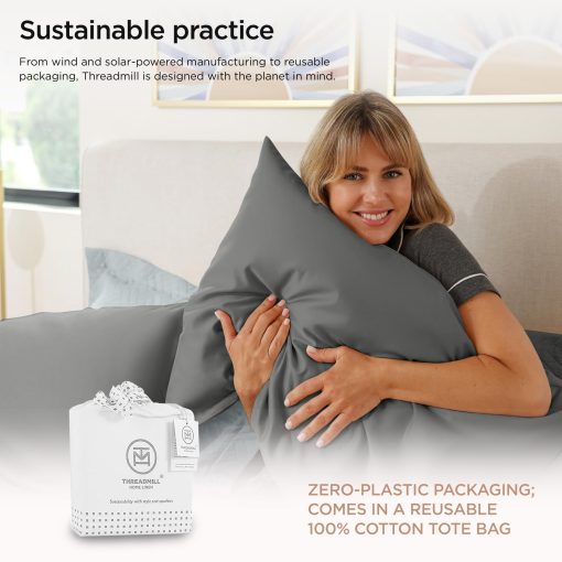 Juego de sabanas Threadmill California King | Sabanas de algodon Supima 100% certificadas de Estados Unidos | Juego de sabanas de lujo de calidad hotelera de 656 hilos con bolsillo extra profundo elastico | Sabanas gris oscuro - Imagen 7