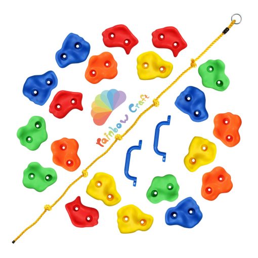Rainbow Craft DIY Monkey Rock Climbing Holds para Ninos - Juego de 20 Rocas de Escalada de Pared, 2 Manijas y 1 Cuerda de Escalada de 8 pies - Kit de Rocas de Escalada para Ninos - Imagen 3