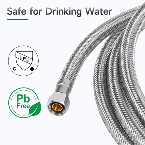 Juego de instalacion de lavavajillas JUWO de 10 FT, Linea de suministro de agua de acero inoxidable para lavavajillas con conectores de compresion de 3/8", Conexion a corta distancia - Imagen 7