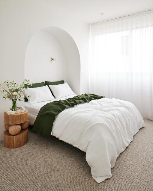 Sabana Plana de Lino Bed Threads - 100% Lino Frances - 170 GSM - Lujo y Ecologico - Transpirable, Duradero y Ultra Suave - Sabana Plana Individual - Lavable a Maquina - Tamano Completo/Queen - Oliva - Imagen 6