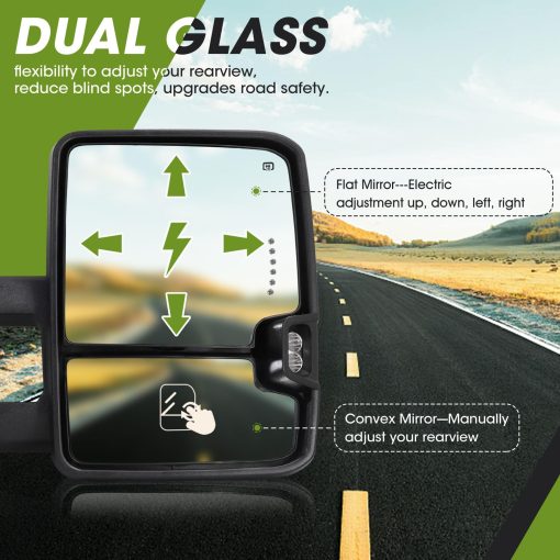 Espejos de Remolque SIZIOM 2014-2018 Chevy Silverado GMC Sierra con Luz de Marcha, Calefaccion, Cristal Electrico - Juego de Espejos de Remolque (Negro Texturizado) - Imagen 6