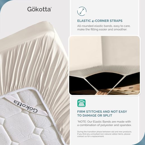 Juego de sabanas GOKOTTA Split King 5 piezas, sabanas extra suaves, refrigerante para los que duermen calientes - Sabanas transpirables de lujo de hotel, bolsillo profundo hasta 16" - 100% Rayon derivado del bambu (Beige Claro) - Imagen 4