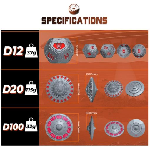 UD Unique Dice DND Dice Set, Juego de dados UFO, Juego de dados Elemento Marte, Juego de dados metalicos DND, D&D Dungeons and Dragons Regalo de dados para Juegos de Rol (RPG), Warhammer 40K, Ciencia Ficcion, Conjuntos de Dados Poliedricos Juegos de Mesa - Imagen 5
