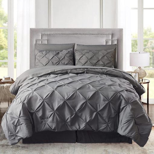 Set de Ropa de Cama HAOK - 8 Piezas Juego de Edredon de Pliegues, Juego de Conforter de Microfibra 500GSM Alternativa de Plumas California King (Gris Oscuro)