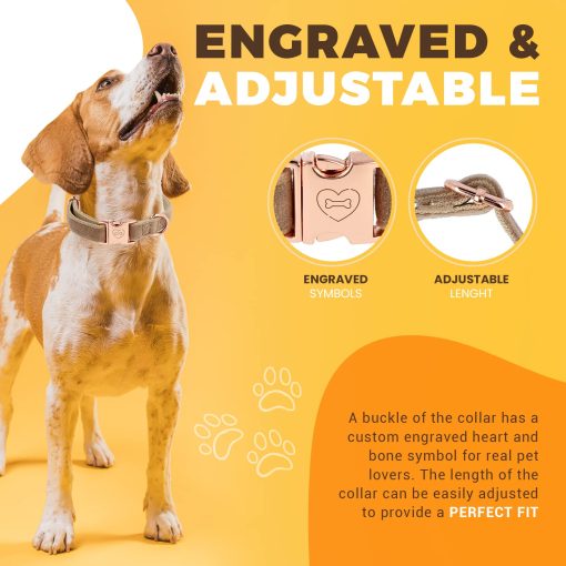 Conjunto de Collar y Correa de Terciopelo para Perros, Collar Ajustable para Perros, Suave y Comodo, Simbolo Grabado, Hebilla de Acero, Set Duradero para Perros Pequenos y Medianos, Pequeno (S) - Imagen 3