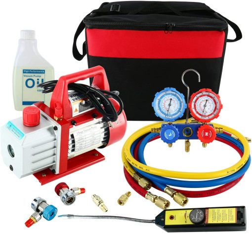 YaeTek Bomba de Vacio de Paletas Rotativas 4CFM 1/3HP HVAC Kit de Refrigeracion A/C con Manifold Gauge Set y Detector de Fugas R410a R134a R12 R22 R404 - Imagen 9