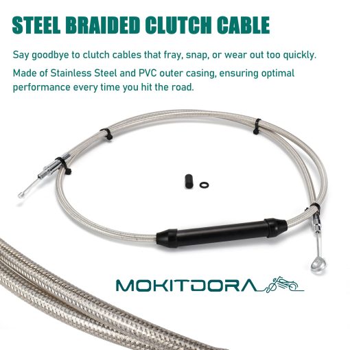 Cable de Embrague de Acero Inoxidable Trenzado MoKitDora +2" Extension Mejorado para Harley Twin Cam Evolution 5 Velocidades Transmision Dyna 1987-2006 y Modelos Touring Electra Glide 2002-2006, Cromo - Imagen 4