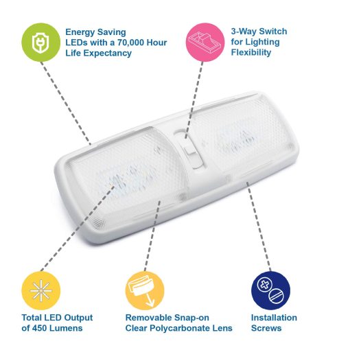 Luces LED para Interiores de RV Lumitronics - Luz Calida Suave y Acogedora - Lampara de Techo para Interiores de Caravanas 12 Voltios con Interruptor de 3 Vias para Iluminacion de RV (Paquete de 4) - Imagen 2