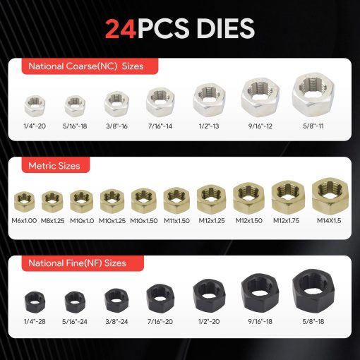 Juego de 49 piezas SZSYD Thread Chaser, Kit restaurador de roscas incluye 24 matrices de roscado, 22 machos de roscado y 3 limas de roscado, Kit de reparacion de roscas con tamano UNF, UNC y metrico - Imagen 3