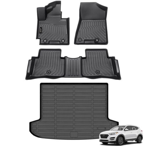 Juego de tapetes para piso y tapete de carga Jenofa para Hyundai Tucson 2016-2021 Juego de tapetes todo clima a medida para Tucson 2016-2021 Juego completo de forros para piso para Hyundai Tucson Accesorios Negro